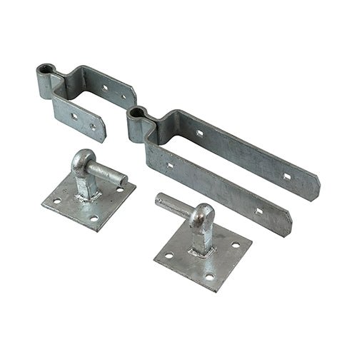 Double Strap Fieldgate Hinge Set with Hook on Plate - Hot Dipped Galvanised
