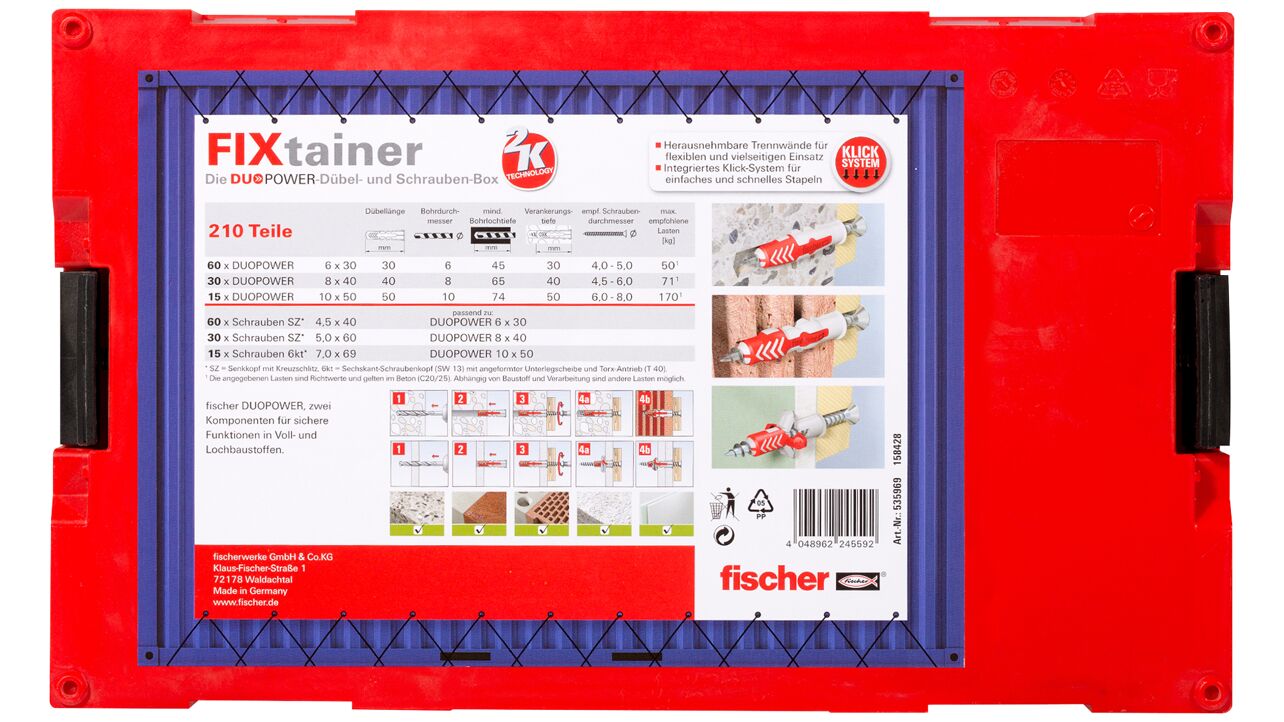 Fischer FixTainer - DuoPower Plugs with Screws (210 parts)