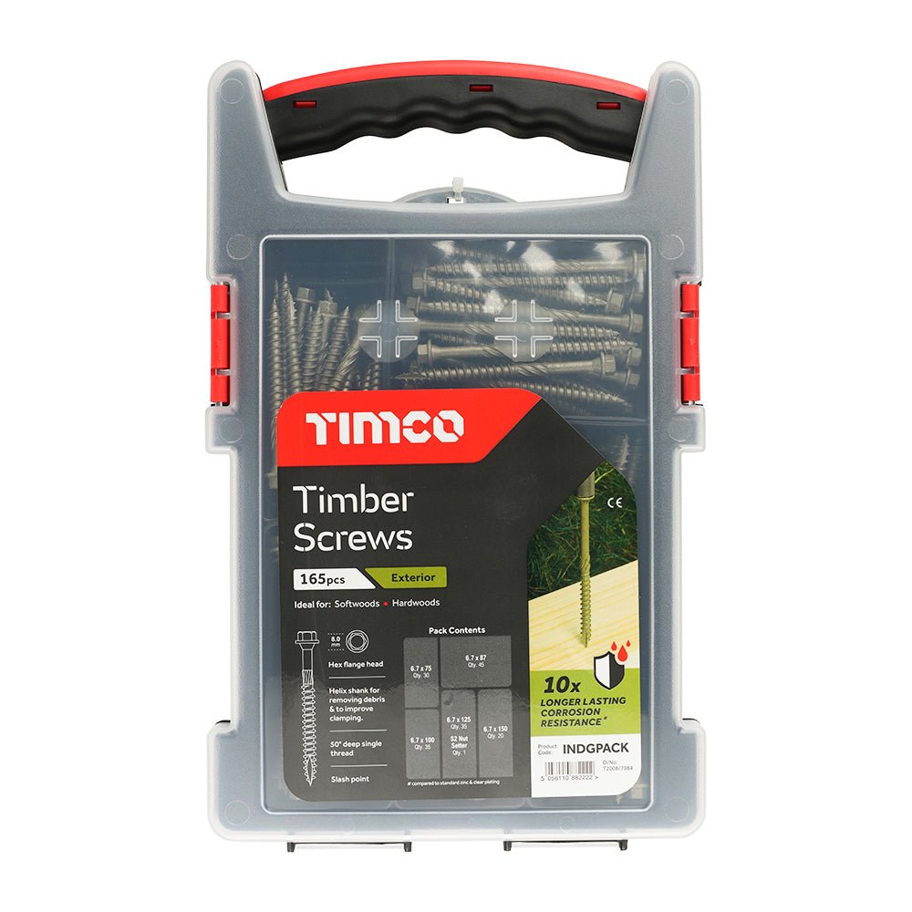 Timber Screws - Hex - Exterior - Mixed Grab Pack - Green - 165 Pieces