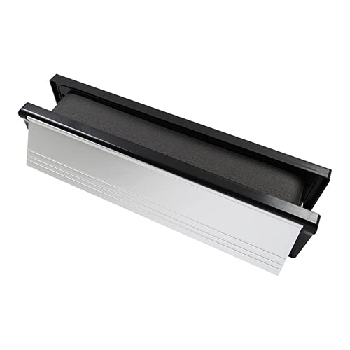 Intumescent Letterbox - Polished Silver - Black Frame
