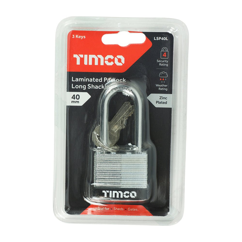 Long Shackle Laminated Padlock - 40mm