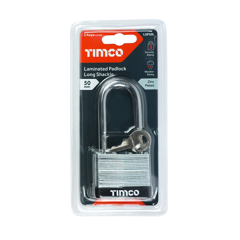 Long Shackle Laminated Padlock - 50mm