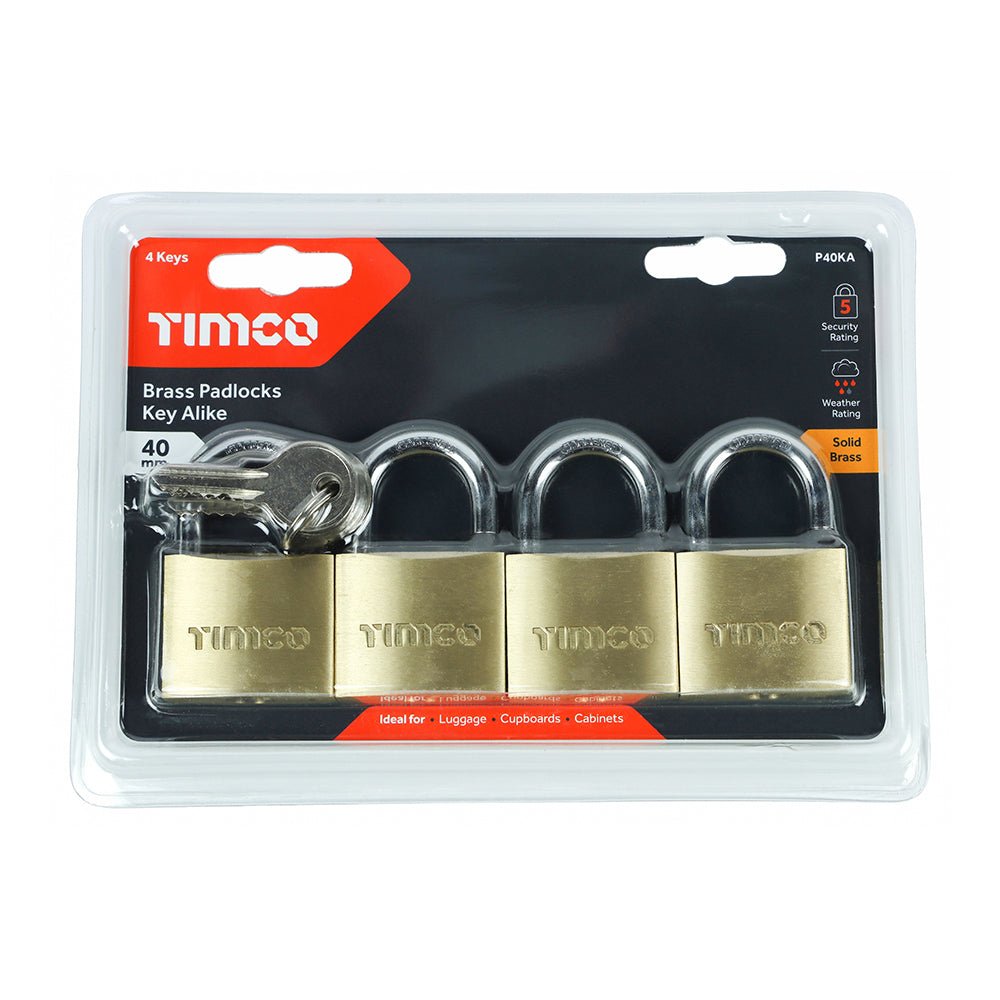 Brass Padlock Key Alike - 40mm (Pack 4)