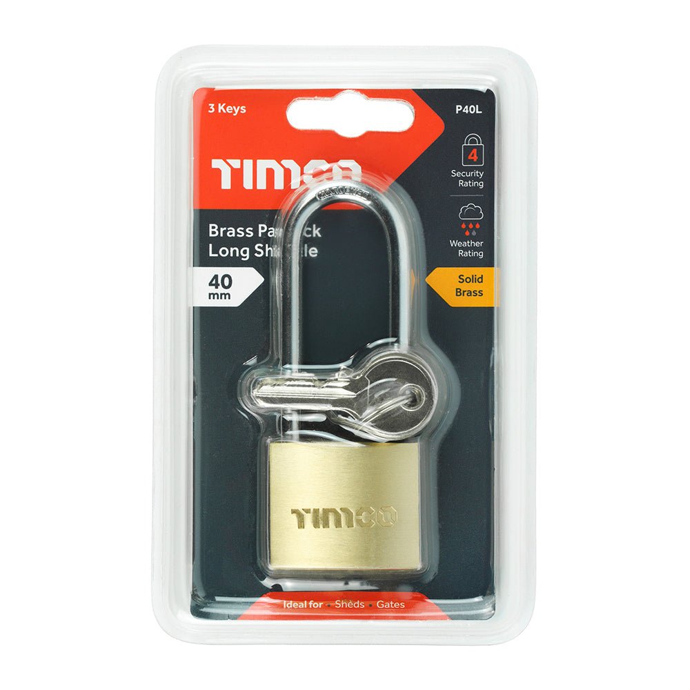 Long Shackle Brass Padlock - 40mm