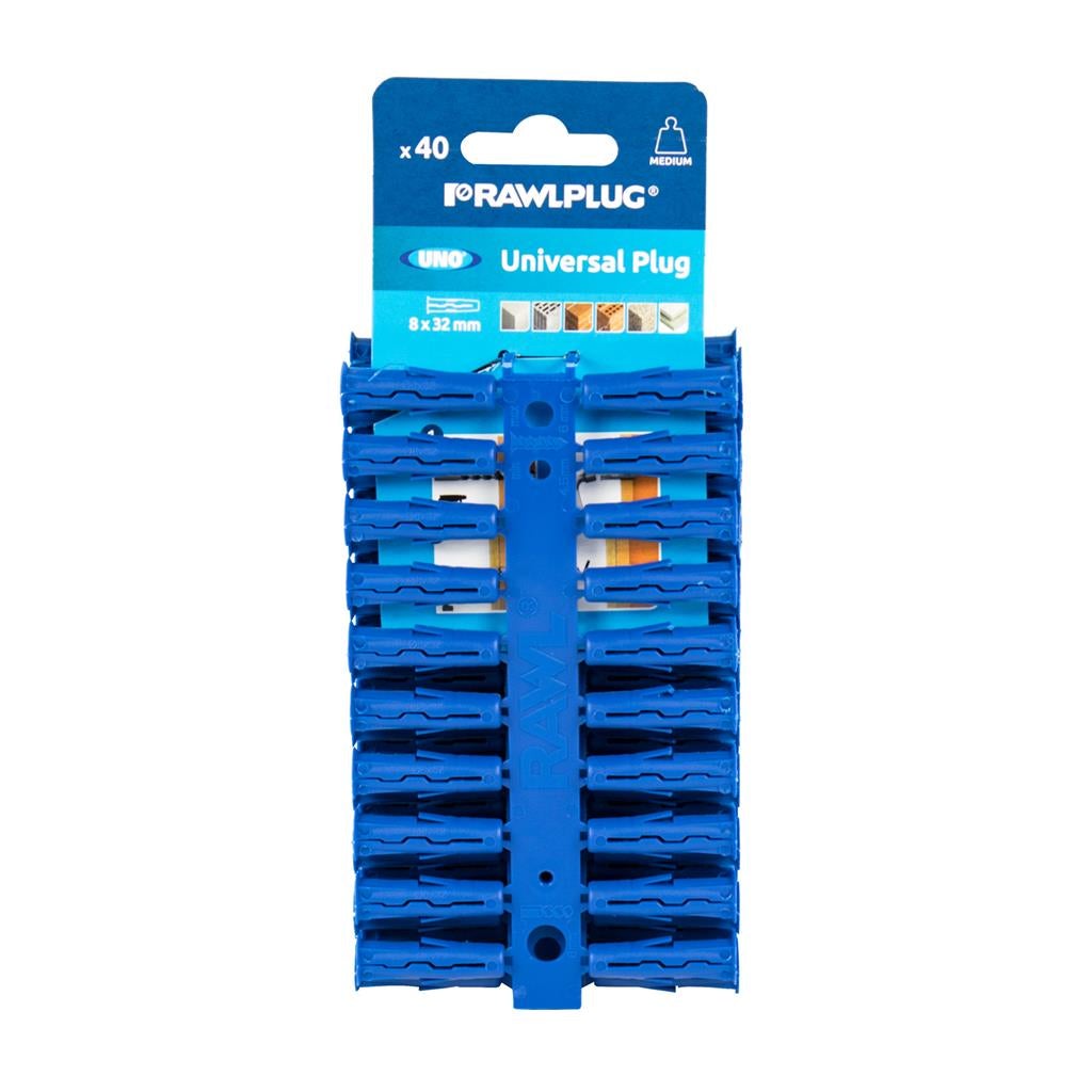 Rawlplug Uno Universal Plug - Blue - 8 x 32mm - Pack 40