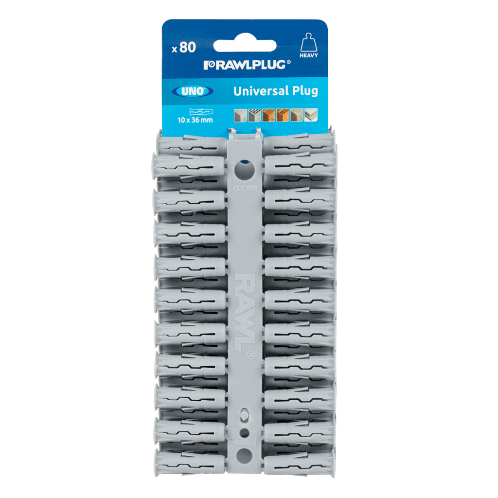 Rawlplug Uno Universal Plug - Grey - 10 x 36mm - Pack 80