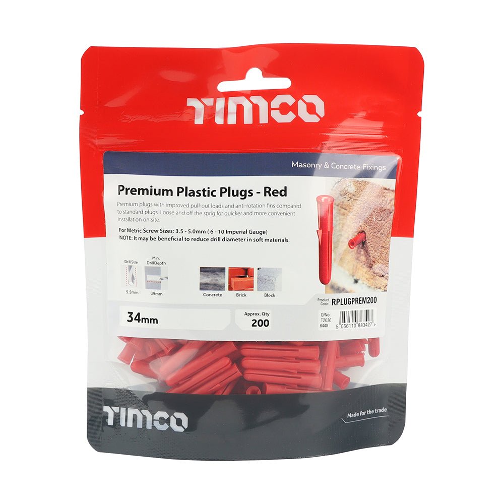 Premium Plastic Plugs - Red - 34mm