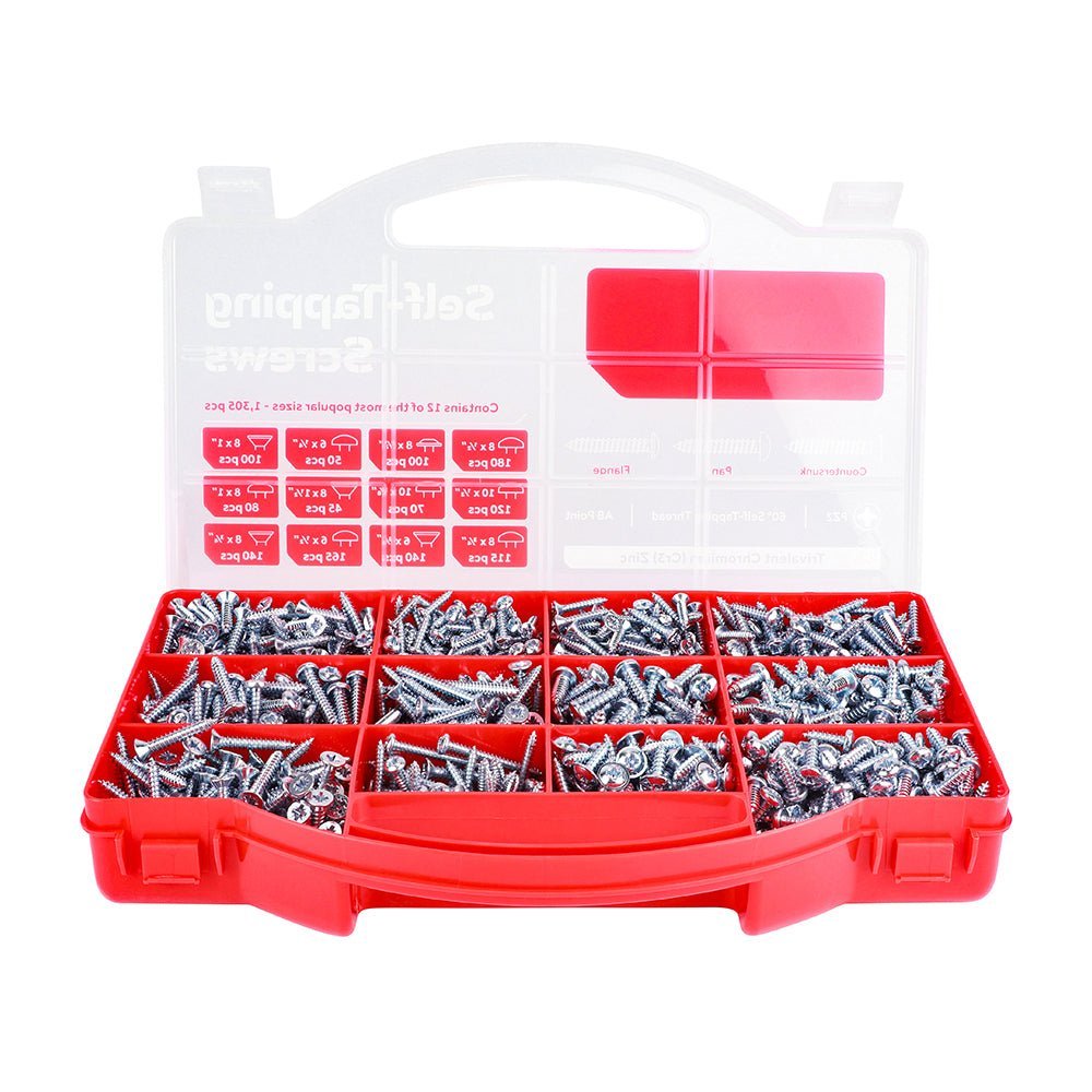 Metal Tapping Screws - Mixed Tray - PZ - Self-Tapping - Zinc - 1305 Pieces