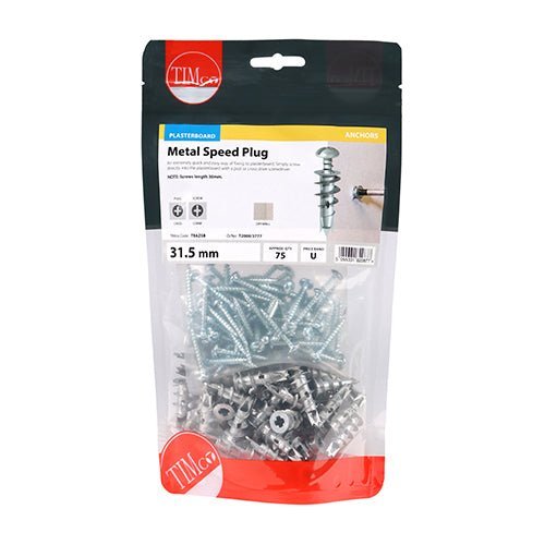 Metal Speed Plasterboard Plugs & Screws - Zinc